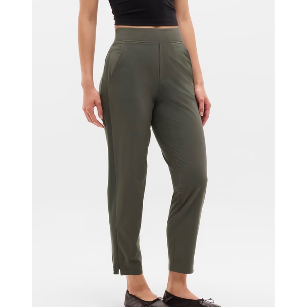 Athleta Brooklyn Ankle Pant Olive Green Ribbed Stripe High Rise Size 4